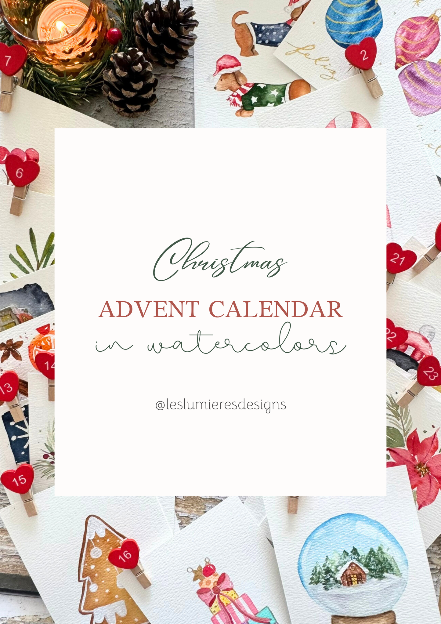 Watercolor Christmas Advent Calendar eBook- Instant Download & Print