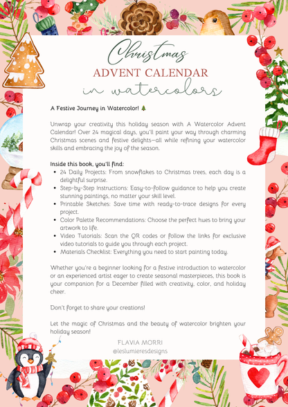 Watercolor Christmas Advent Calendar eBook- Instant Download & Print