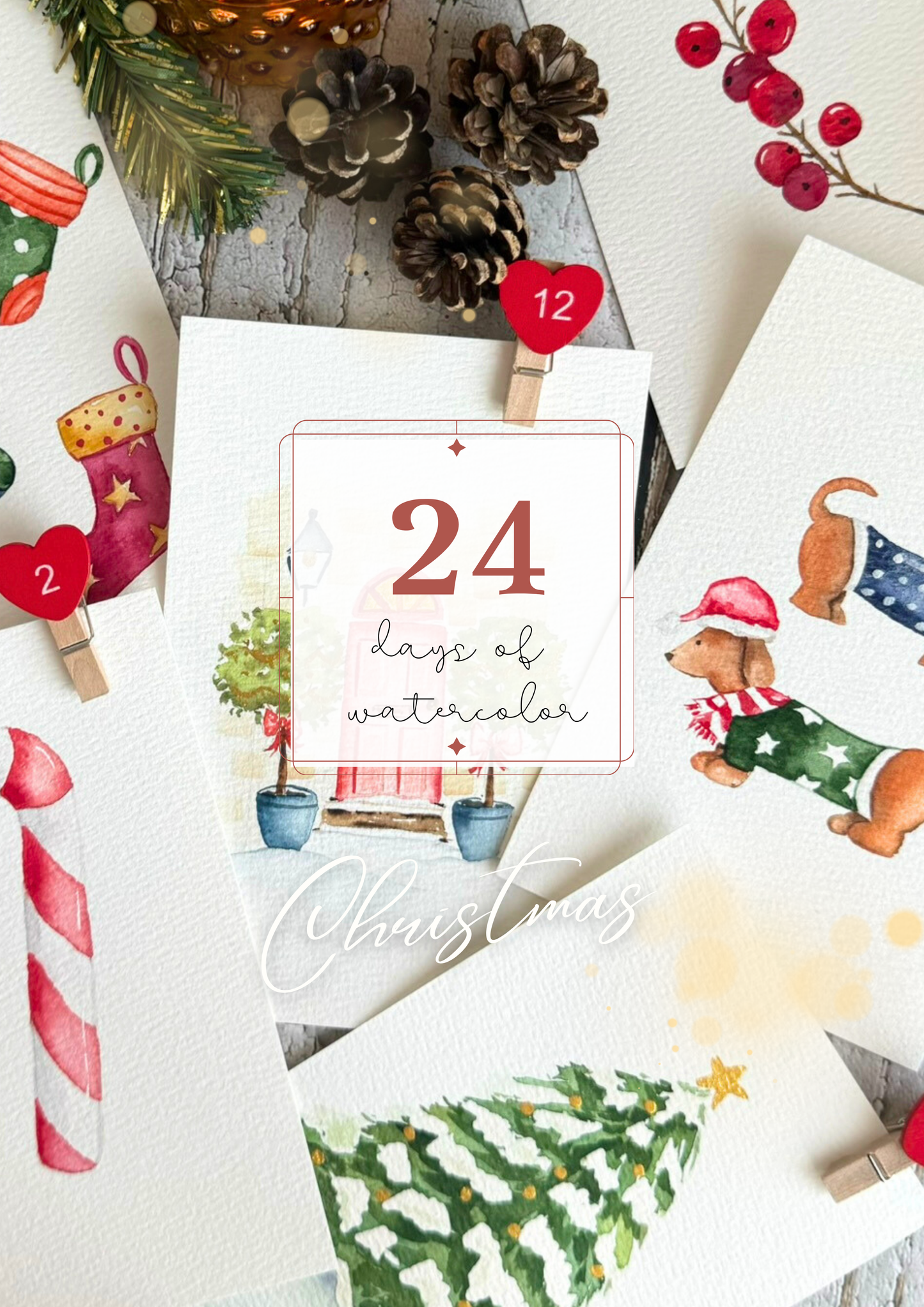 Watercolor Christmas Advent Calendar eBook- Instant Download & Print