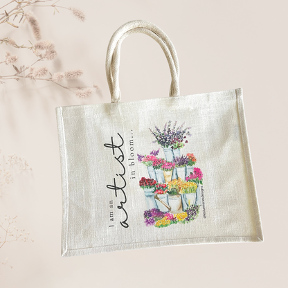 "Artist in Bloom" Jute Tote bag: Ethical, Eco-Friendly, and Beautiful!