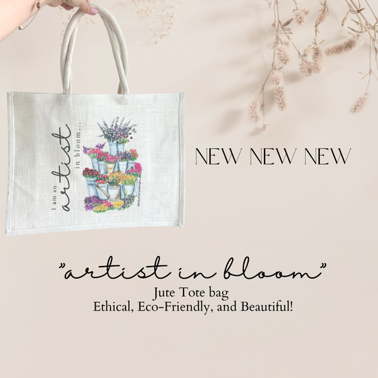 "Artist in Bloom" Jute Tote bag: Ethical, Eco-Friendly, and Beautiful!