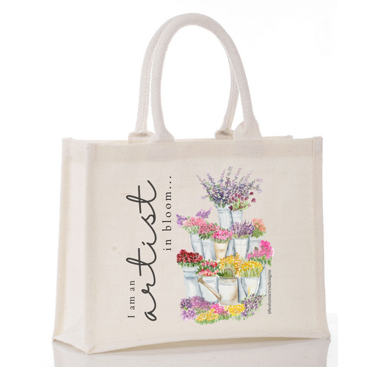 "Artist in Bloom" Jute Tote bag: Ethical, Eco-Friendly, and Beautiful!