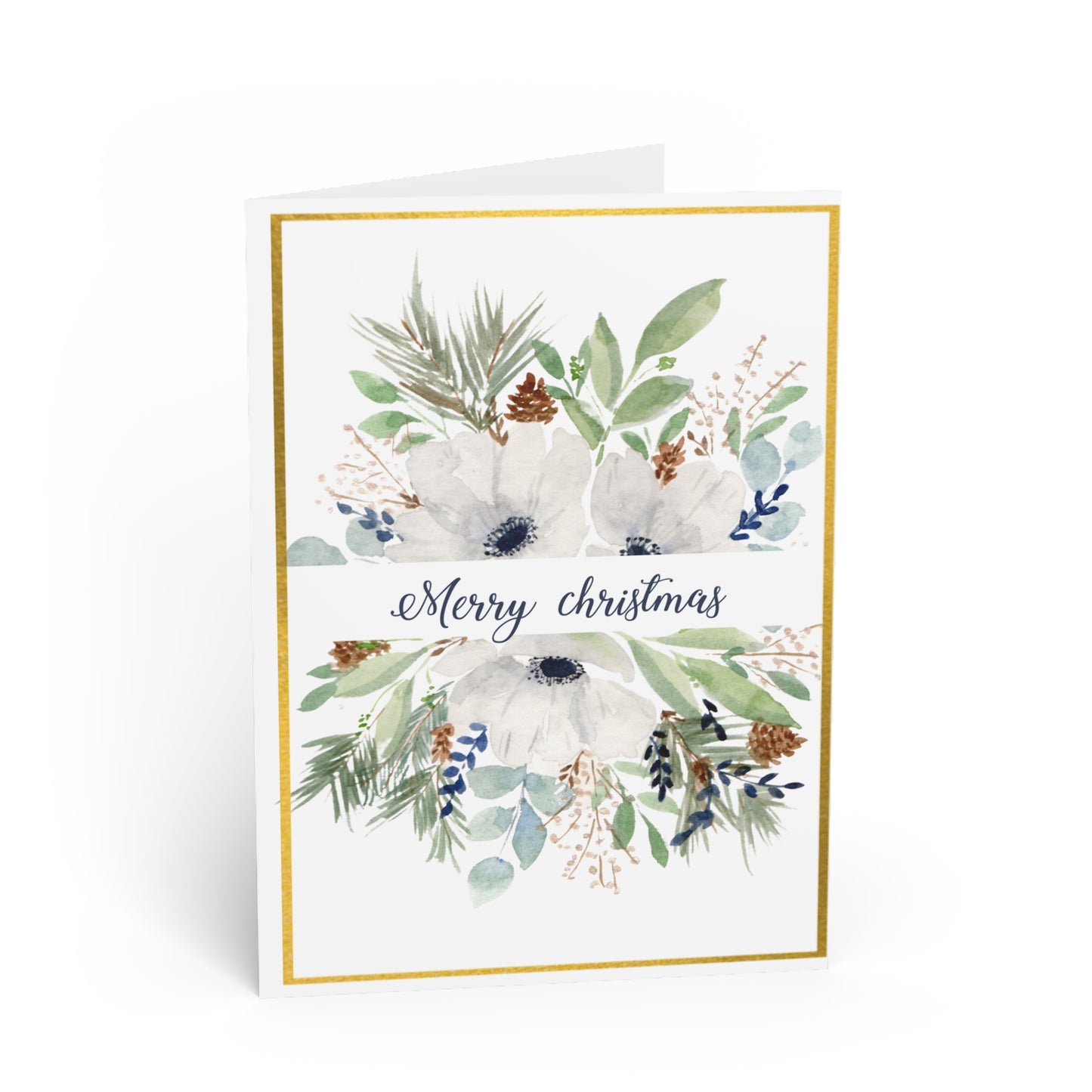 Merry Christmas Handmade card with watercolor illustration