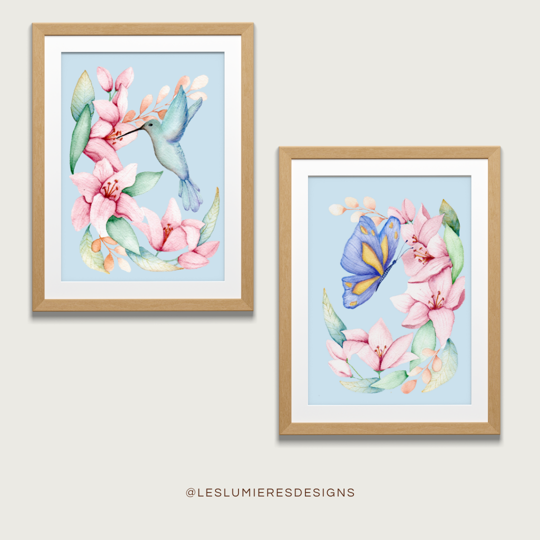 Digital Print Pastel dreams Butterfly & Hummingbird